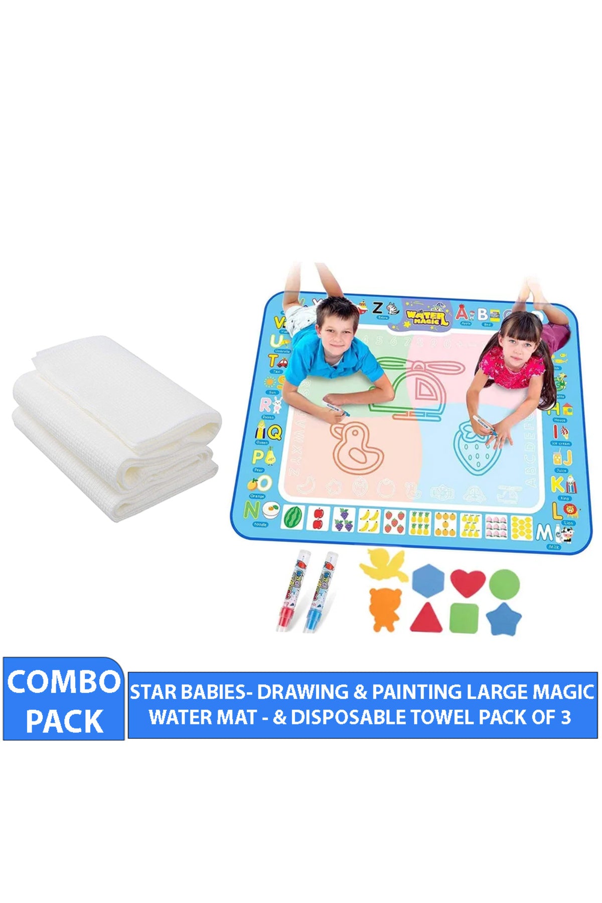 Star Babies Combo Pack (Drawing play mat with Disposable towel pack of 3) -White