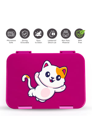 Cocobee-Bento Lunch Box, Bpa Free, Microwave Safe Removable Tray, 6 Adjustable Compartments, Leakproof, Lightweight, 22X15.5X5Cm, 1L, 3 Years+ - Dark Pink