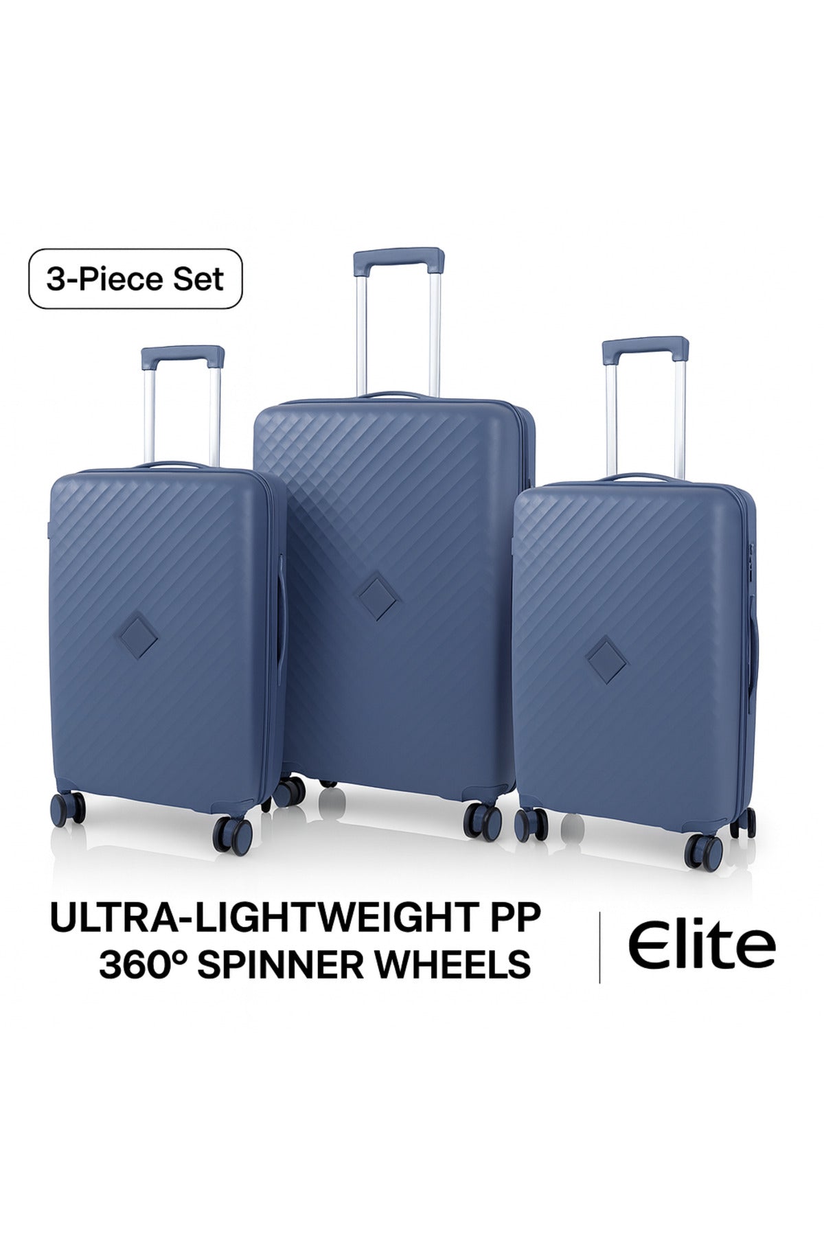 ELITE 3-Piece Hard-Shell Luggage Set (20/24/28) – Lightweight Spinner Suitcase – Light Blue