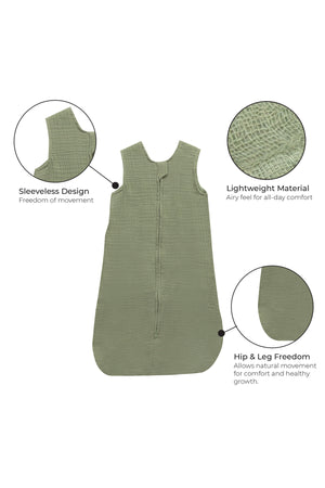 MOON Organic Crinkle Muslin Sleep sack  1 Tog (6-12 Months )-Green