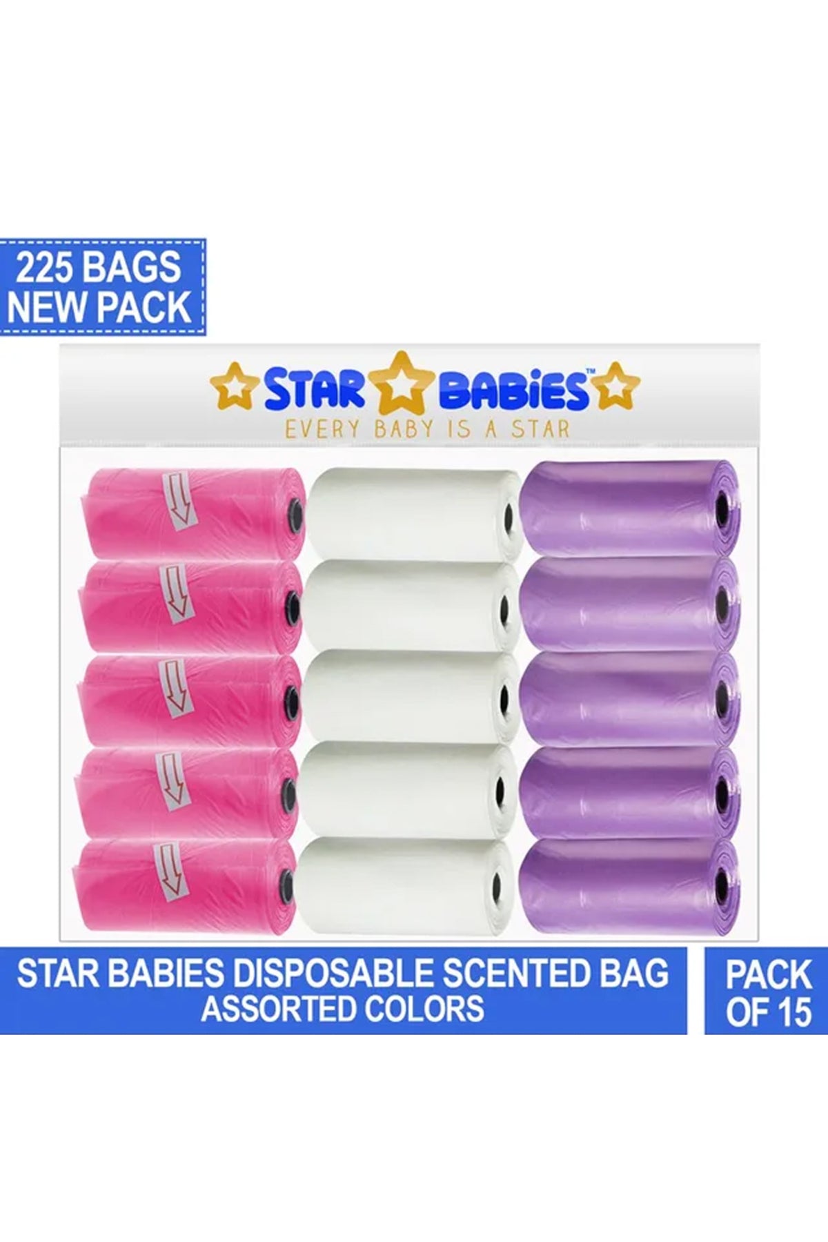 Star Babies - Scented Nappy Bag Pack of 15/225 Bags - Assorted