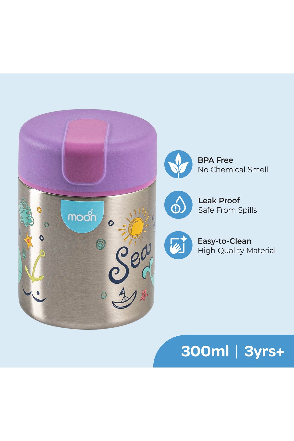 MOON Double Wall SS Food Jar 
10oz 88x88x125mm-Purple