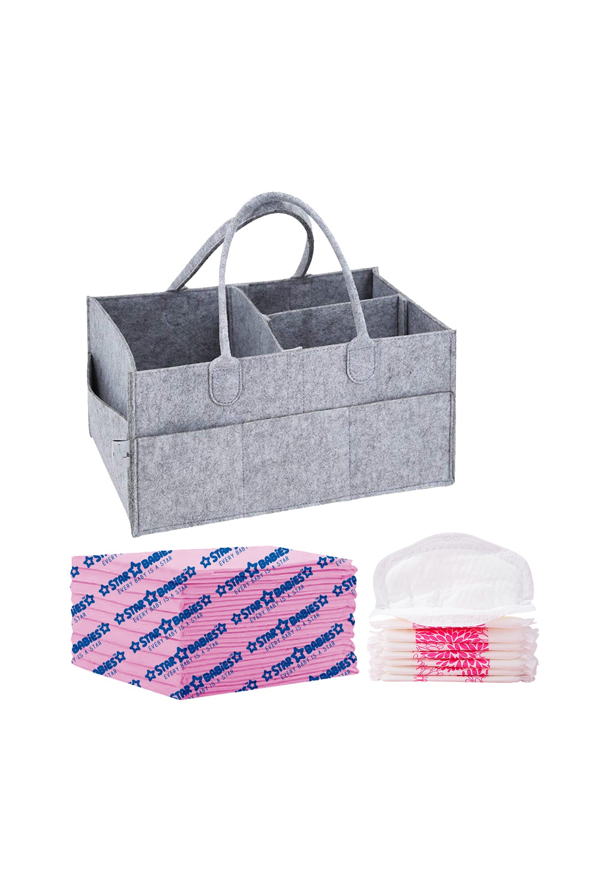 Star Babies - Caddy Diaper Organizer w/ Breast Pad - 10pcs & Changing Mat - 10pcs