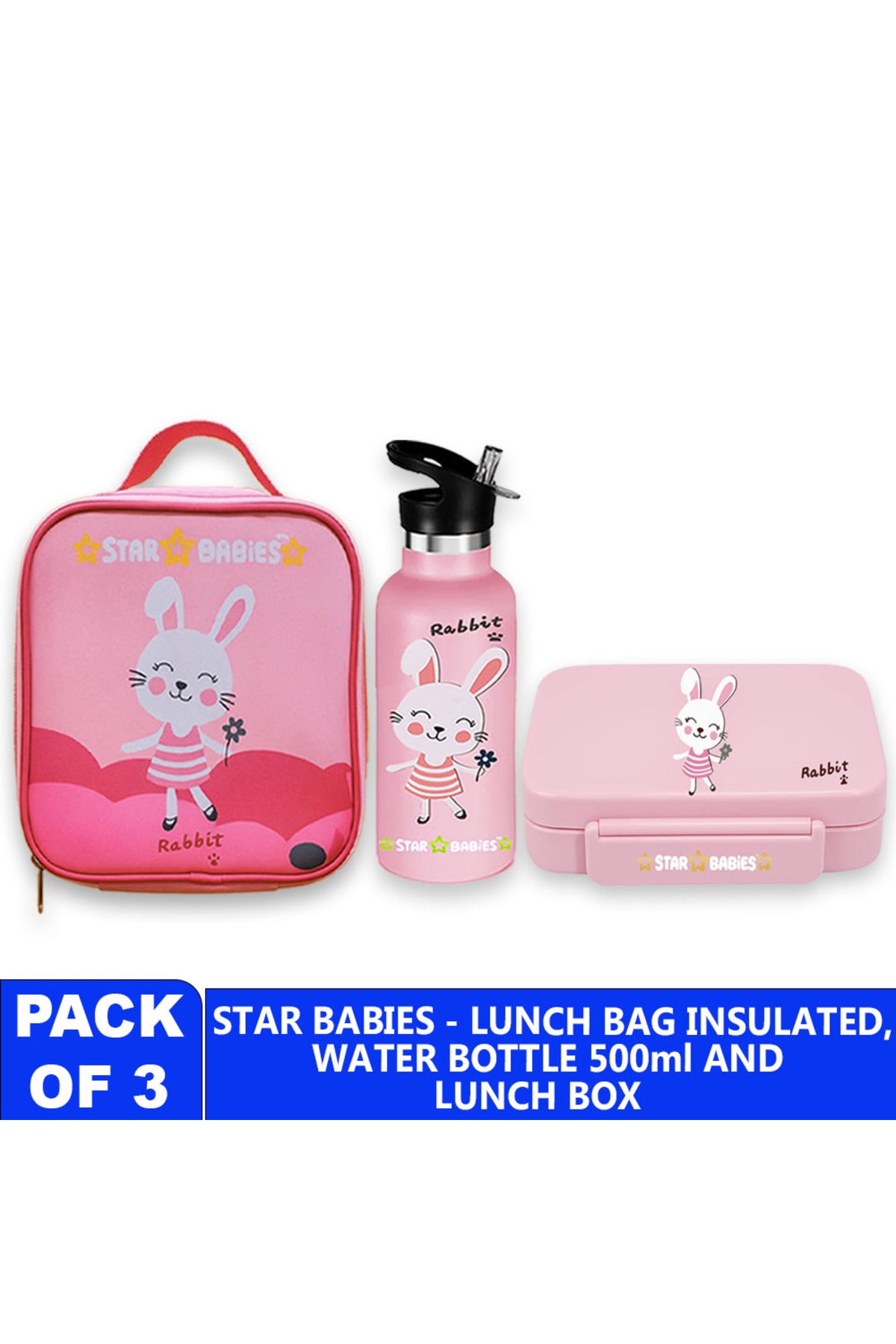 Star Babies- Rabbit 5 Compartment Lunch box, Lunch Bag 500ml Stainless Steel Water Bottle