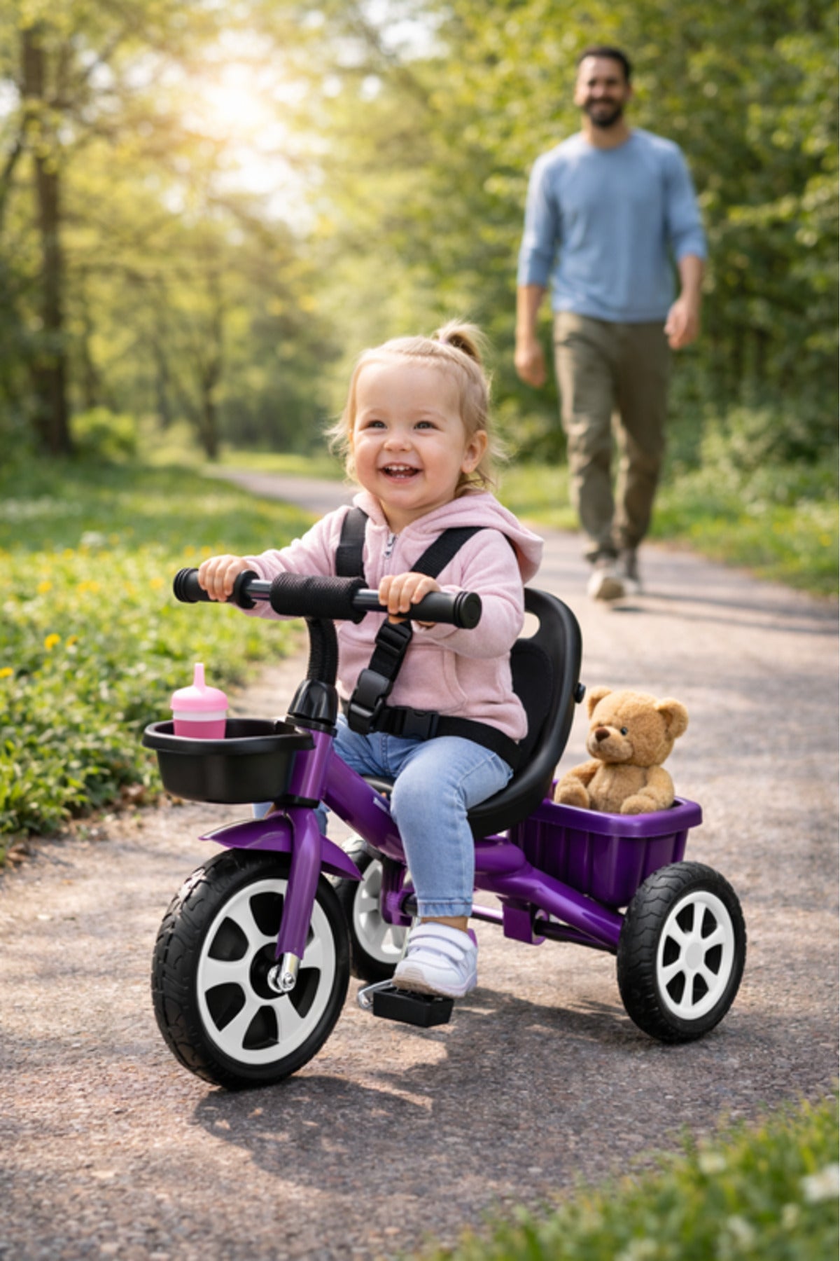 StarMarz Toddler 3-Wheel Tricycle Ride-On Toy with Safety Seat, Cup Holder & Rear Storage Basket - Purple