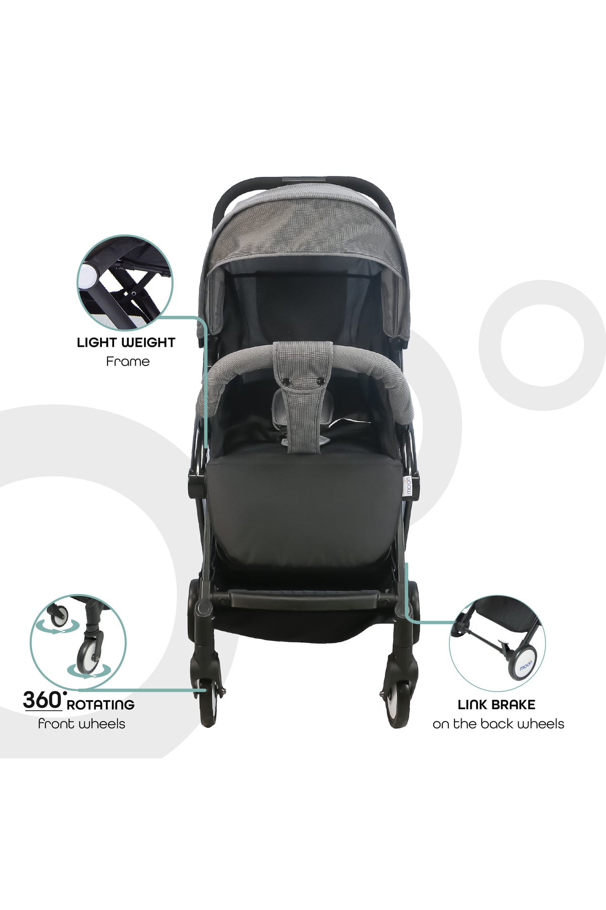 MOON Travel-Lite  - Cabin Stroller,Black + Grey dots