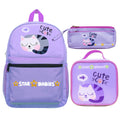 Star Babies 16-Inch Cute Cat Themed Children's Backpack with Adjustable Shoulder Strap for Hiking Large with Bento Lunch Bag and Dual Zipper Pencil Case Pack of 3