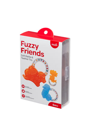 MOON Fuzzy Friends Soft Baby Rattle and Teether Toy- 6m+ -Dino