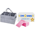 Star Babies Caddy diaper bag Grey with Disposble Changing mat 20pcs-Pink