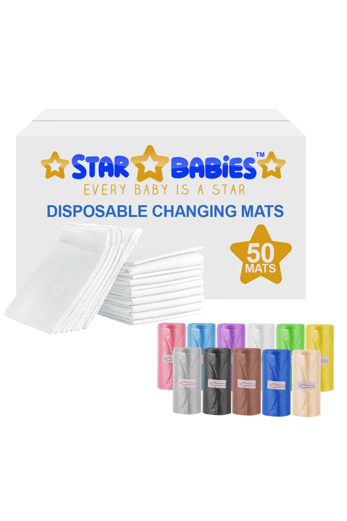 Star Babies - Disposable Changing Mat 50pcs  With Scented Bag 11pcs - White