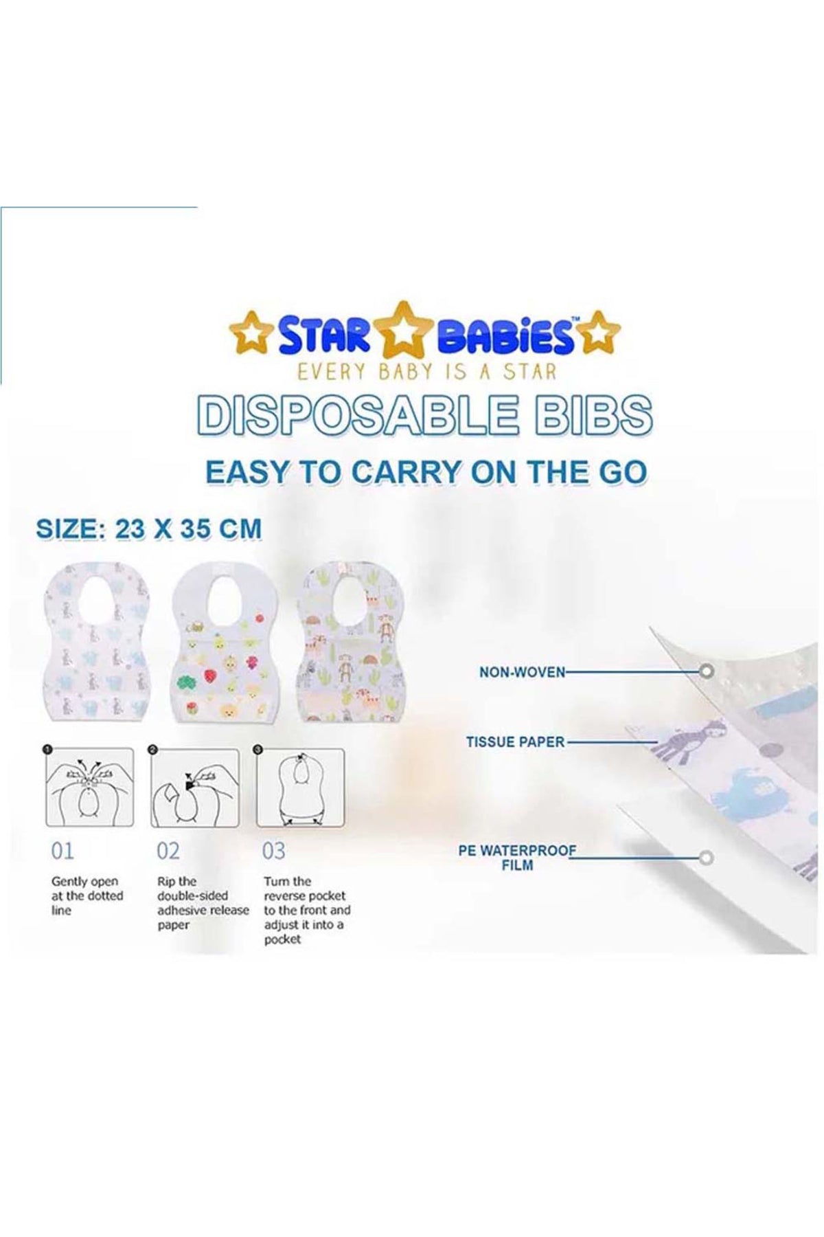 Star Babies - Caddy Diaper Bag with Disposable Bibs - 10pcs - Grey/Black
