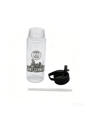 Paris Saint Germain Plastic Water Bottle 600ml with Straw Lid, PSG Football Leakproof School Bottle for Boys, Teens & Kids, Reusable Sports Bottle for Gym, Travel & Outdoor Use (Green & Black)