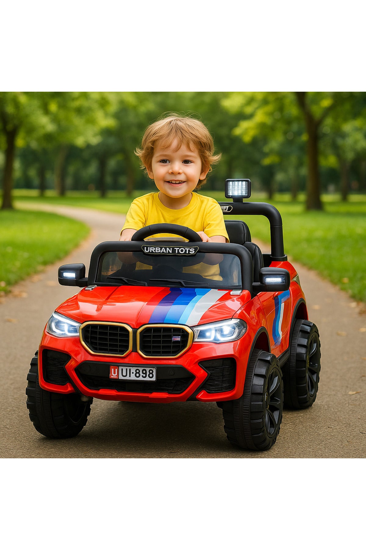 Urban Tots UT-888 Electric Ride-On Jeep for Kids – 12 V Rechargeable Battery Car with Dual Motor, Remote Control, LED Lights & Music Player – Sport Style ( Red )