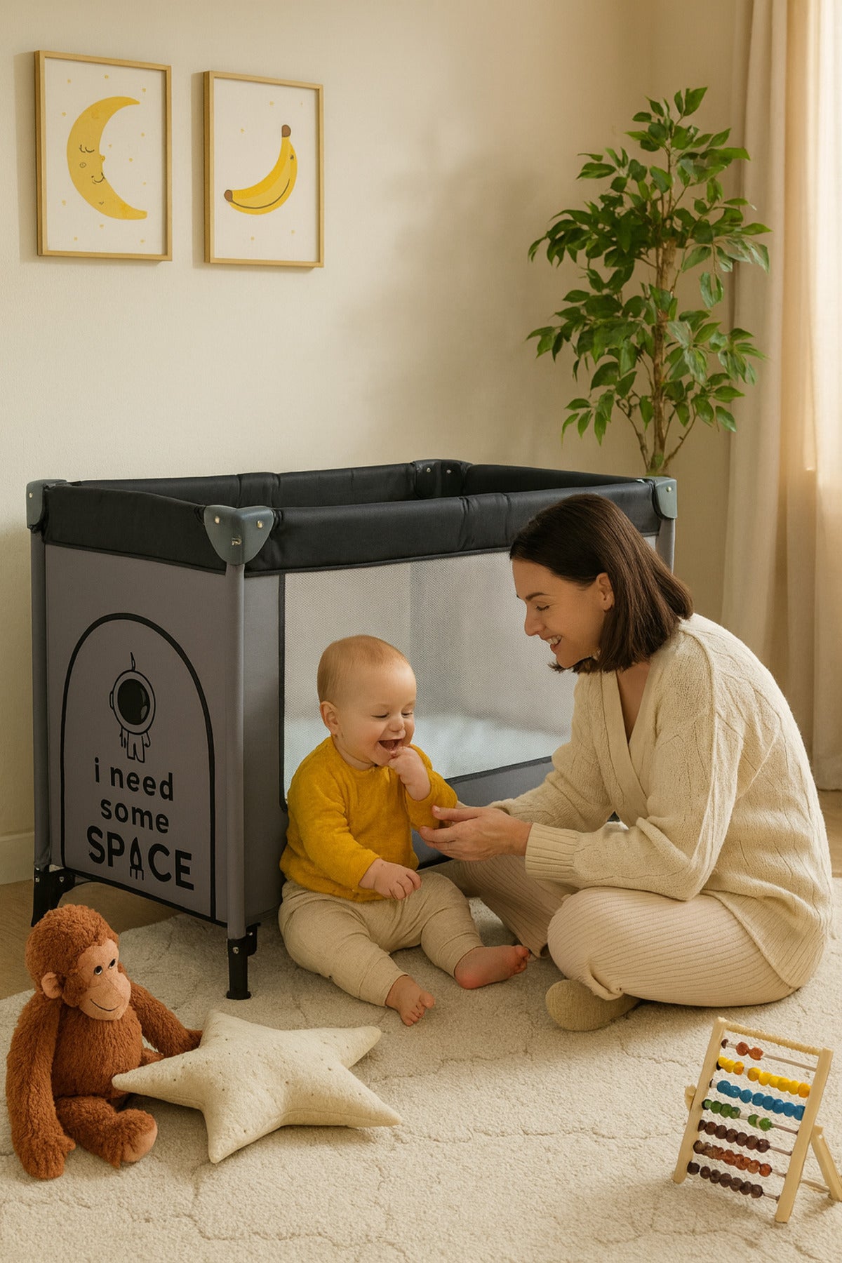 Kikibebe Portable Multi-Functional Foldable Baby Crib & Playpen - Lightweight, Single Layer Design-Black