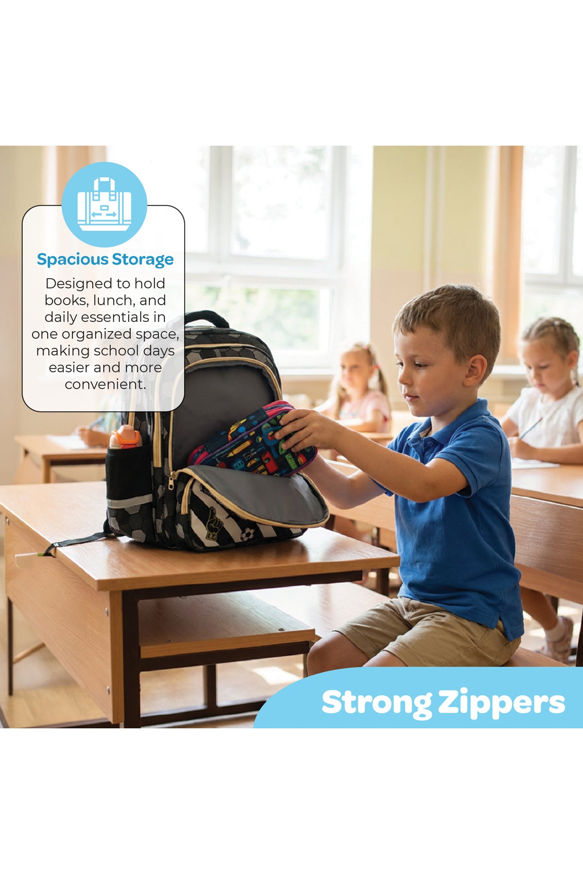 MOON  3 in 1 Kids Backpack  Set   - (16-Inch) Premium Kids School Bag with Lunch Bag & Pencil Case-Football