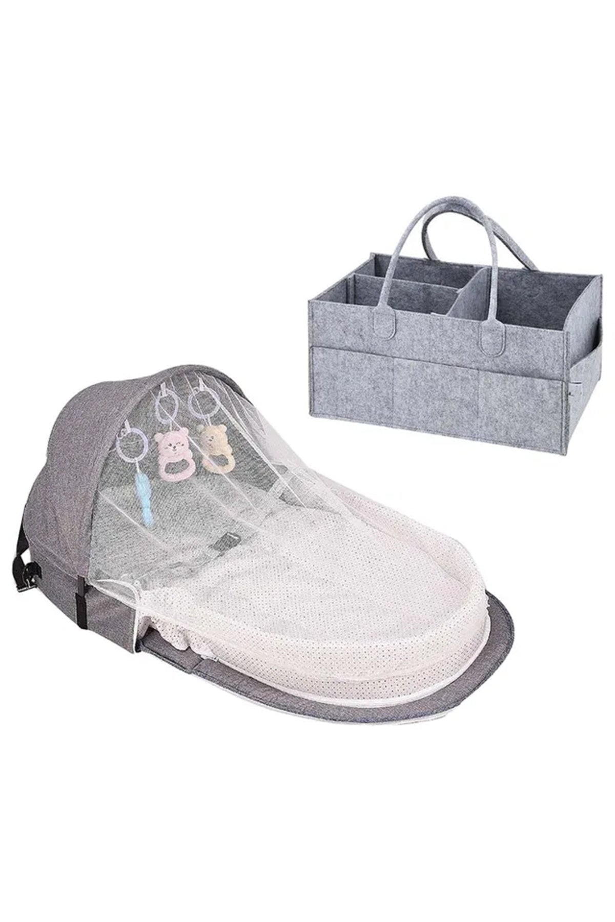 Star Babies - Baby Mosquito Bed Grey w/ Caddy Diaper Organizer - Grey