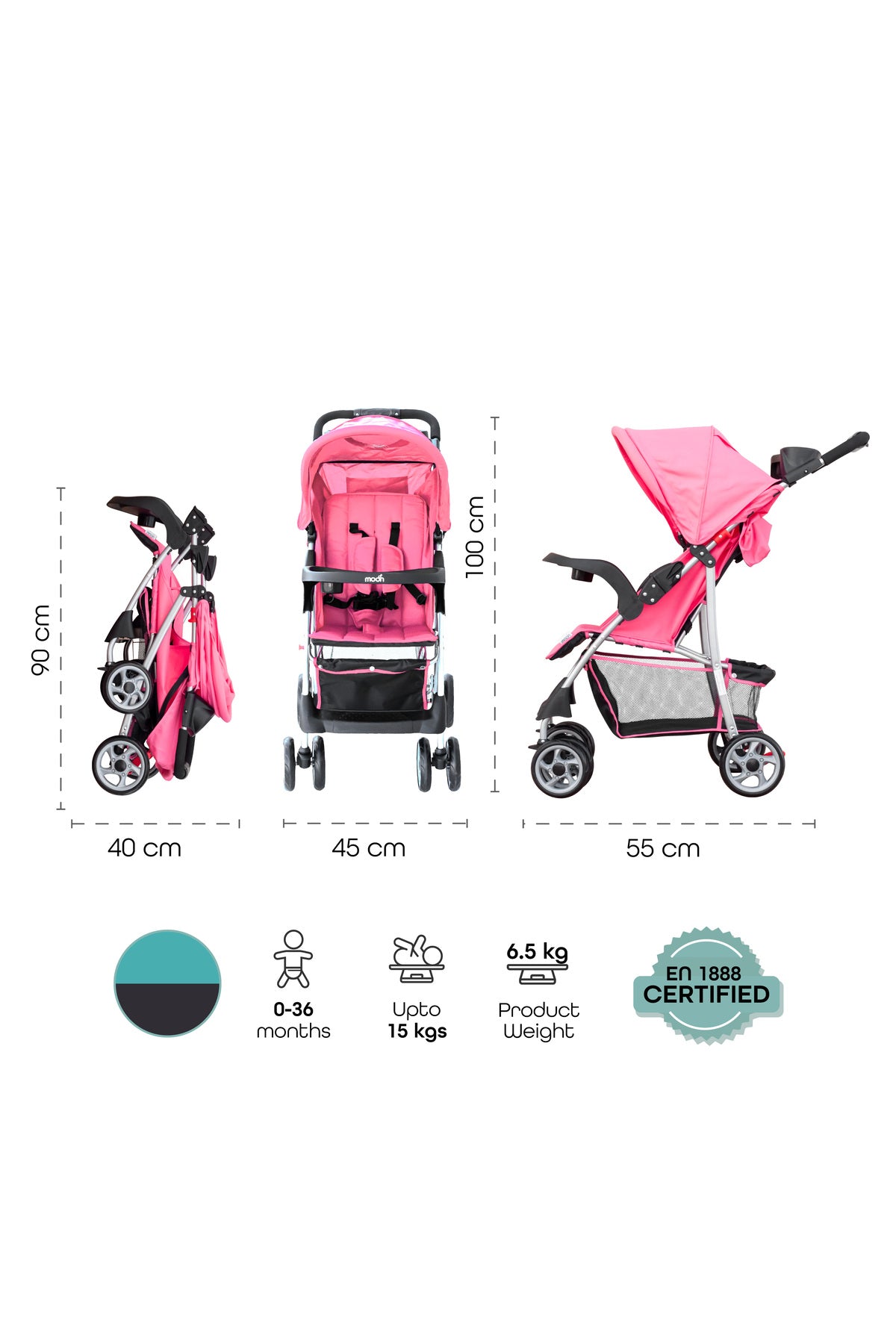 MOON Trek - One Fold Stroller - Pink
