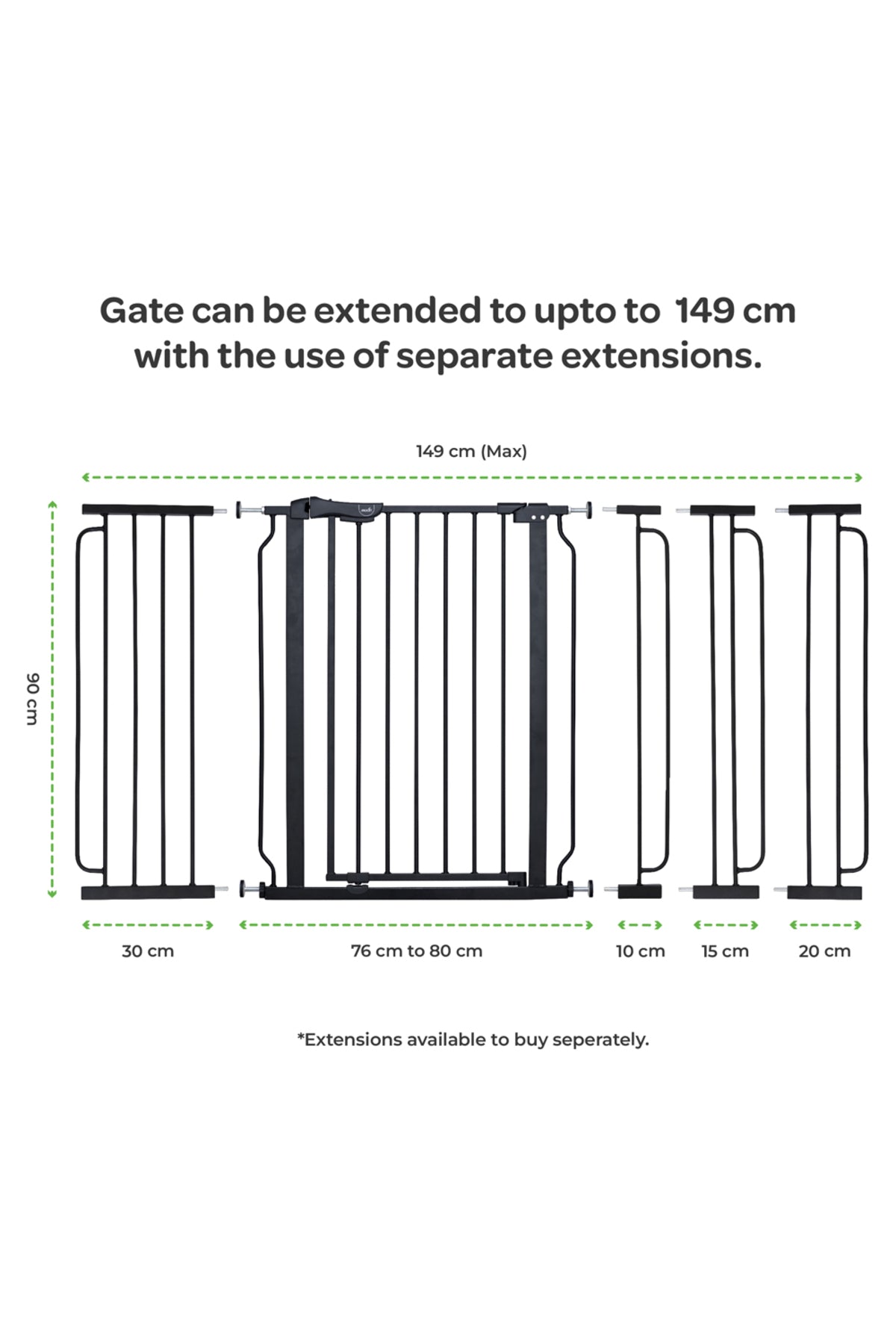MOON Secura Baby Safety gate 76-80cm,Auto lock barrier – Black