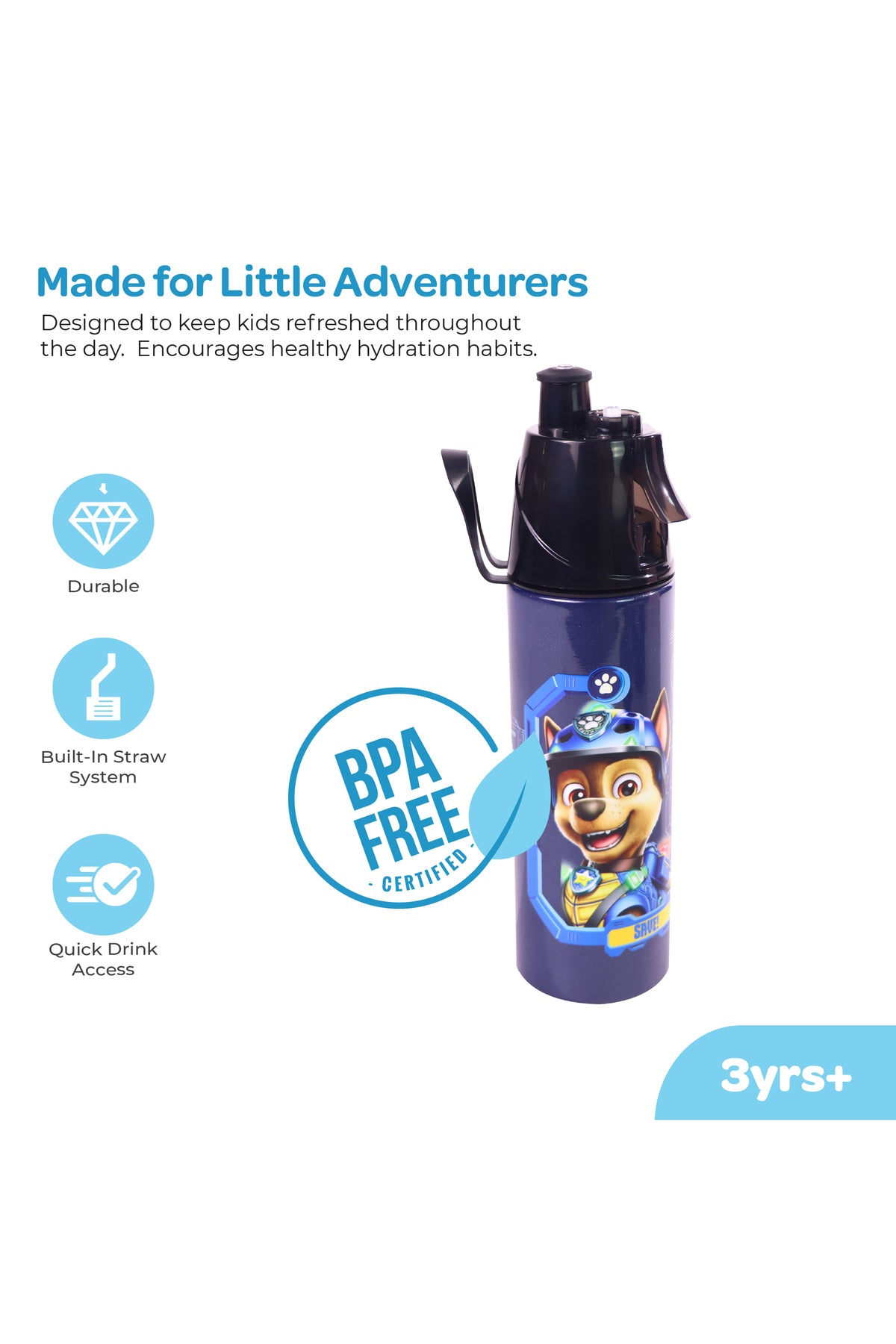 MOON Licensed Paw Patrol Kids Water Bottle with Mist Spray Nozzle Stainless Steel Bottle for Boys & Girls | School, Outdoor, Camping, Hiking | Spill-Proof Carry Loop | Ideal for Summers and Winters