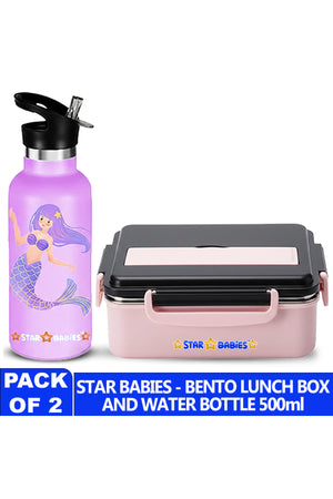Star Babies Kids Lunch Box & Water Bottle Set | 500ml Stainless Steel Water Bottle | 5-Compartment Food Grade 304 Stainless Steel Lunch Box