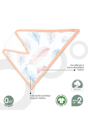 MOON Organic Muslin Bibs. ( PK -2)Feather & pink stripes