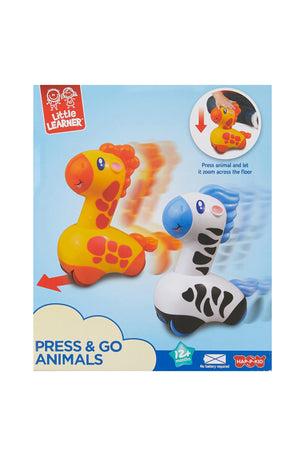 Little Learners Press & Go Animals - Zooming Action, Rubberized Wheels, Works on Hard Floor & Carpet, 12M+