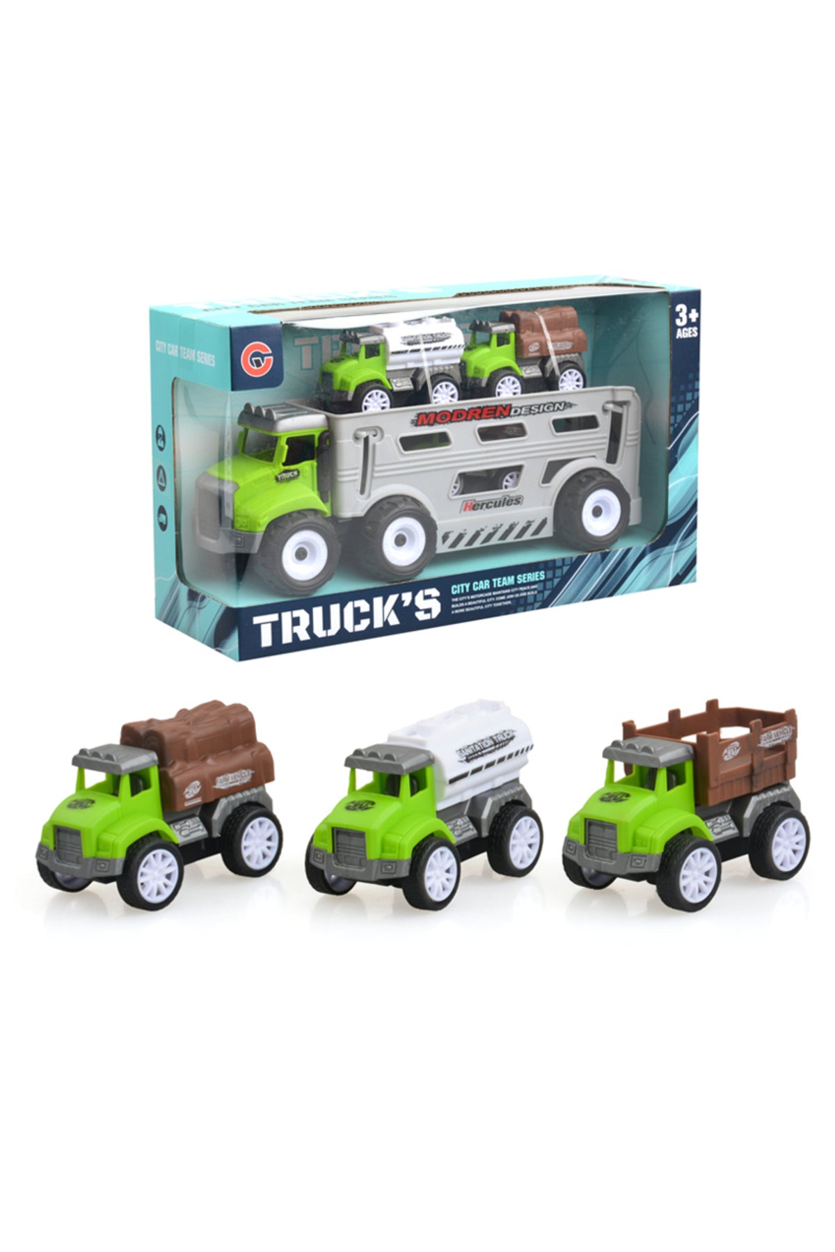 Kikibebe Friction Truck Set – 3 Pull-Back Farmer Vehicles – Green