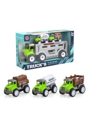Kikibebe Friction Truck Set – 3 Pull-Back Farmer Vehicles – Green