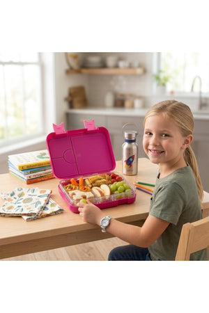Cocobee-Bento Lunch Box, Bpa Free, Microwave Safe Removable Tray, 6 Adjustable Compartments, Leakproof, Lightweight, 22X15.5X5Cm, 1L, 3 Years+ - Dark Pink