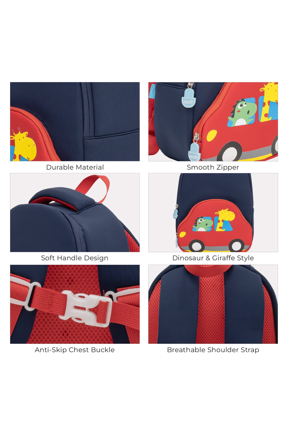 MOON Kids Backpack  – Comfy 3D Design,Padded Straps, Waterproof-Perfect for Preschool, Nursery, Snacks & Lunchbox-Car