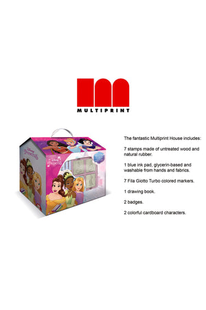 Multiprint Princess House – Creative Stamping & Coloring Set for Kids – Includes 7 Wooden Stamps, Washable Ink, 7 Markers, Drawing Book & More – Made in Italy