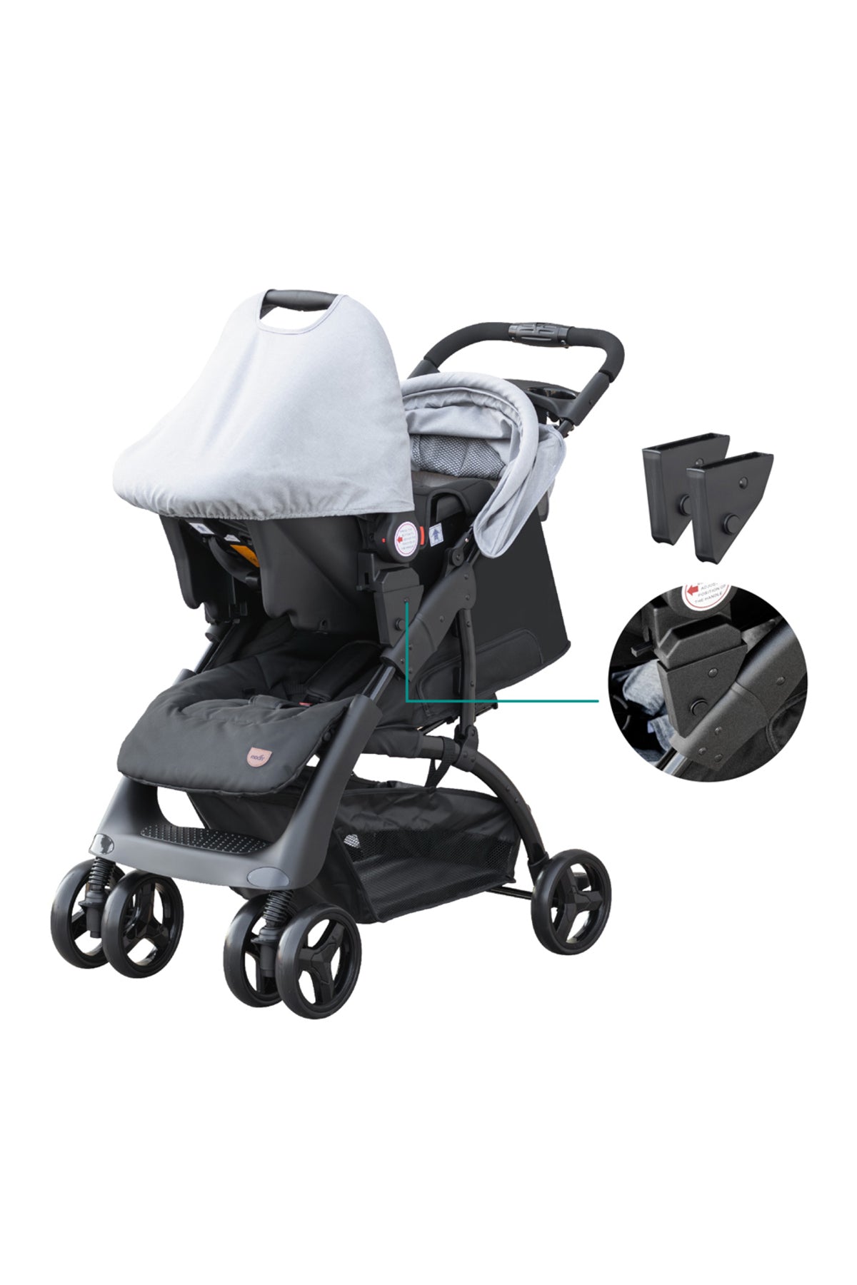 MOON Aria Baby Stroller 2-in-1 Travel System + Detachable Carrier Car Seat -Light Grey