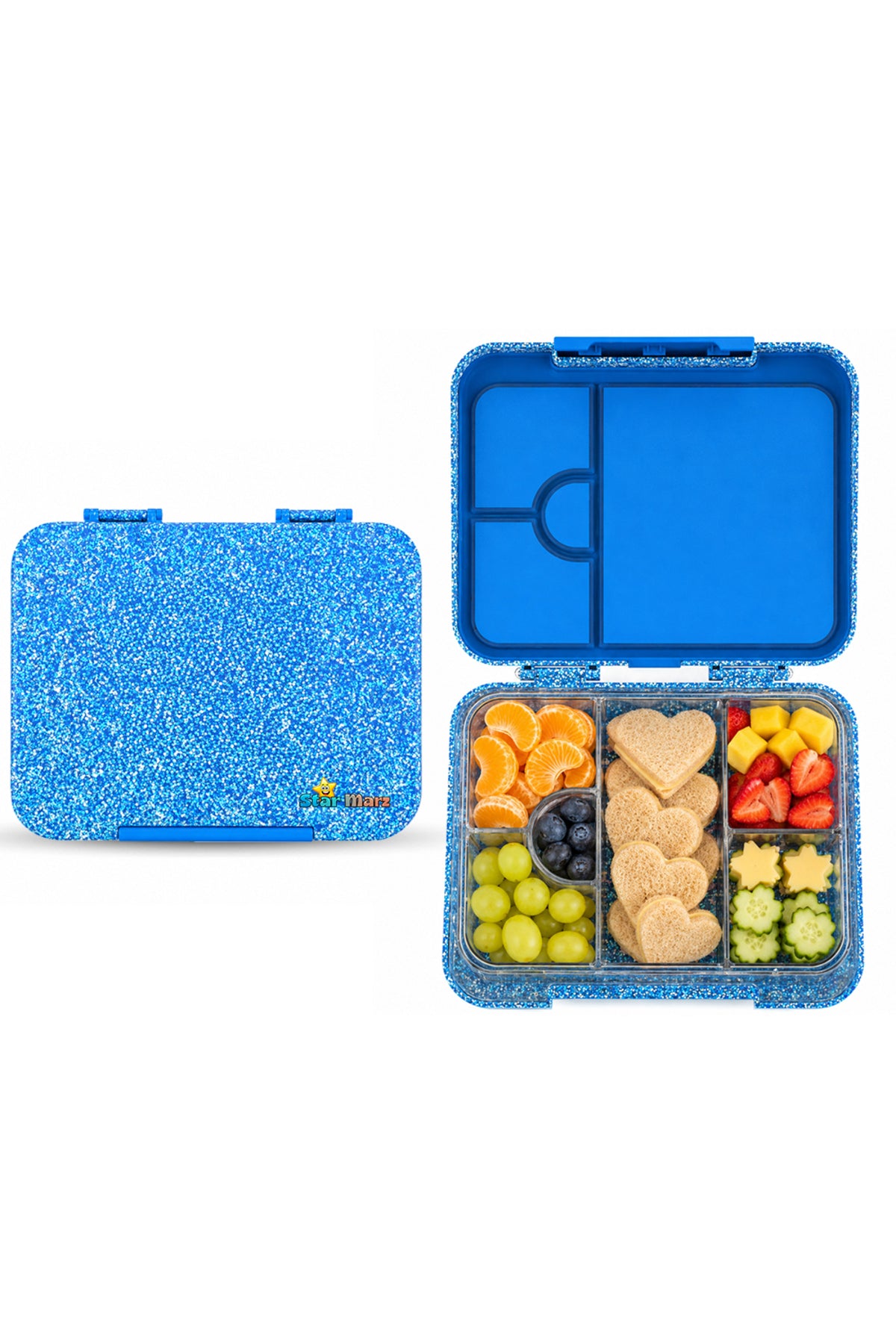 StarMarz Unicorn Bento Glitter Lunch Box – 4–6 Compartments, 1195Ml Capacity, Sandwich Cutters, Fruit Pickers & Detachable Tray – Multicolor