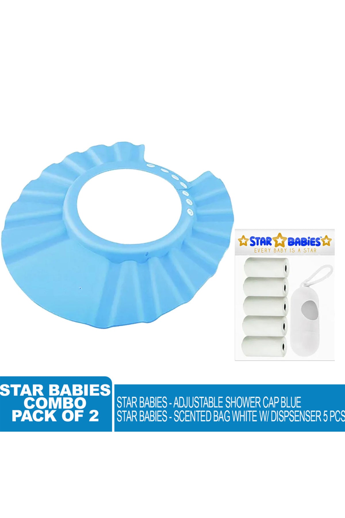 Star Babies Adjustable Shower Cap + Scented Bag + Dispenser - White