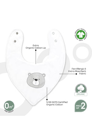 MOON Bandana bibs regular ( Organic) ( PK -2)-Bear & Grey