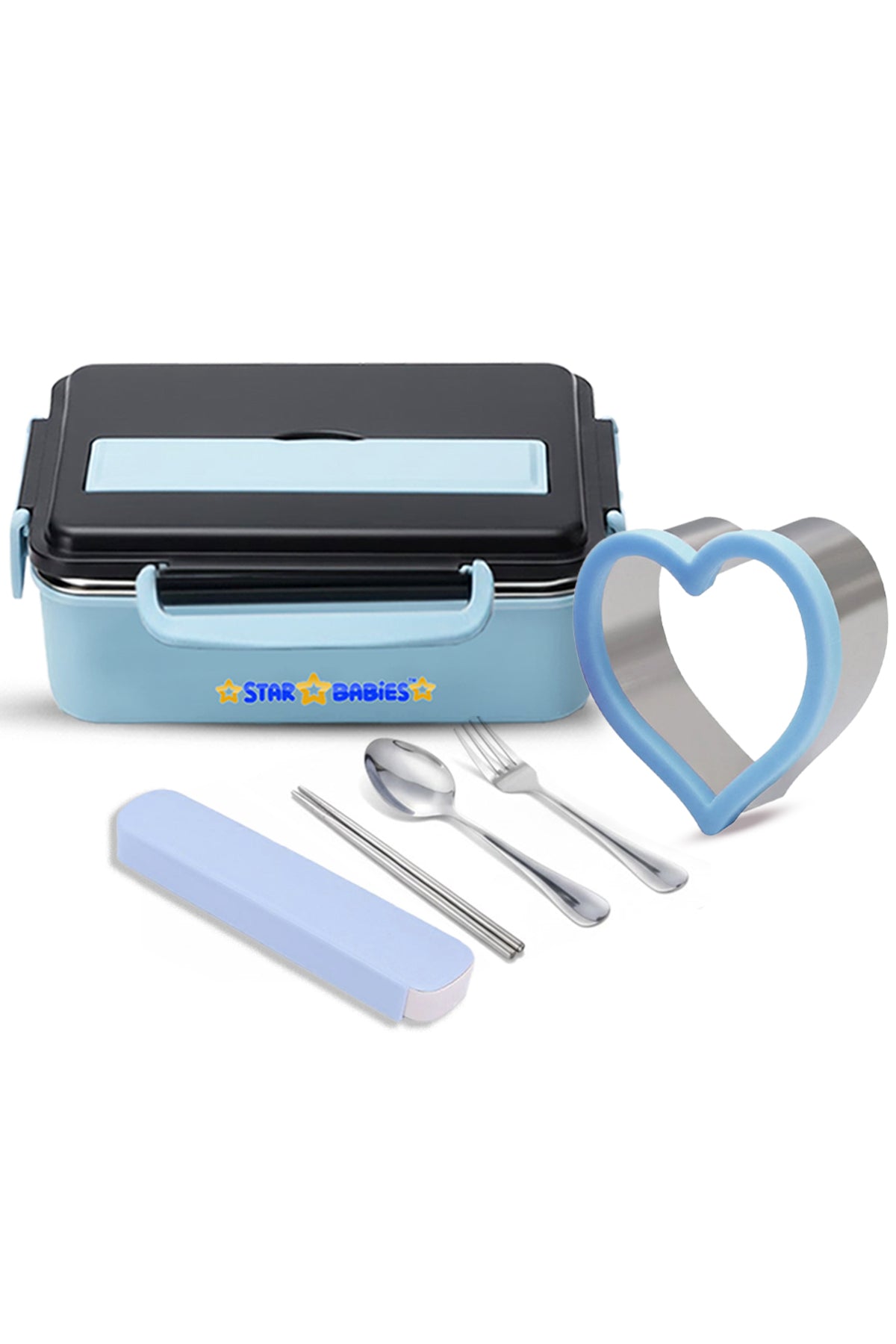 Star Babies - Stainless Steel Lunch Box  &  Cutlery Set with Sandwich Cutter Combo- set of 3.