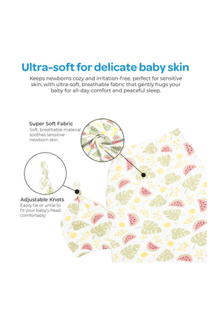 MOON Organic Cocoon and Beanie set (0 Months +)-  Melon Print
