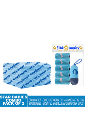 Star Babies - Disposable Changing Mat 12pcs & Scented Bag 5pcs With Dispenser - Blue