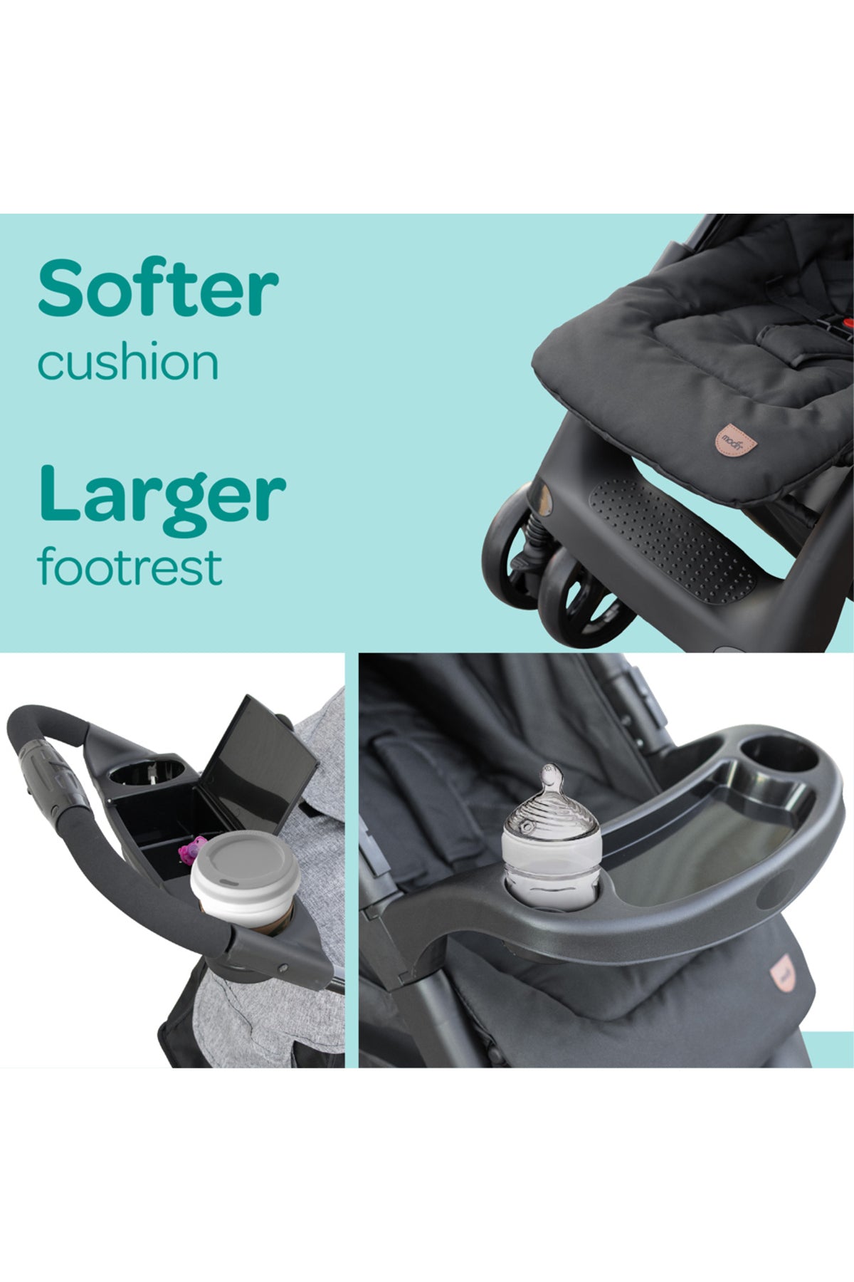 MOON Aria Baby Stroller 2-in-1 Travel System + Detachable Carrier Car Seat -Light Grey