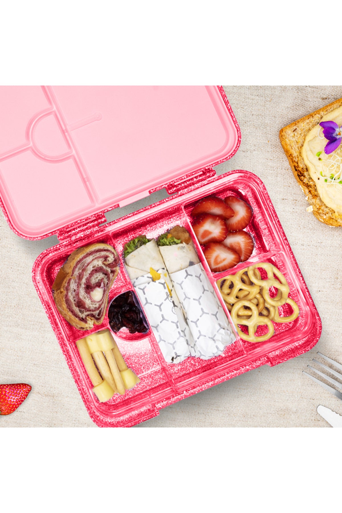 Cocobee Kitten Bento Lunch Box – 6 Compartments, Leakproof, Microwave Safe, Lightweight – 1L – Age 3+(Pink Color)