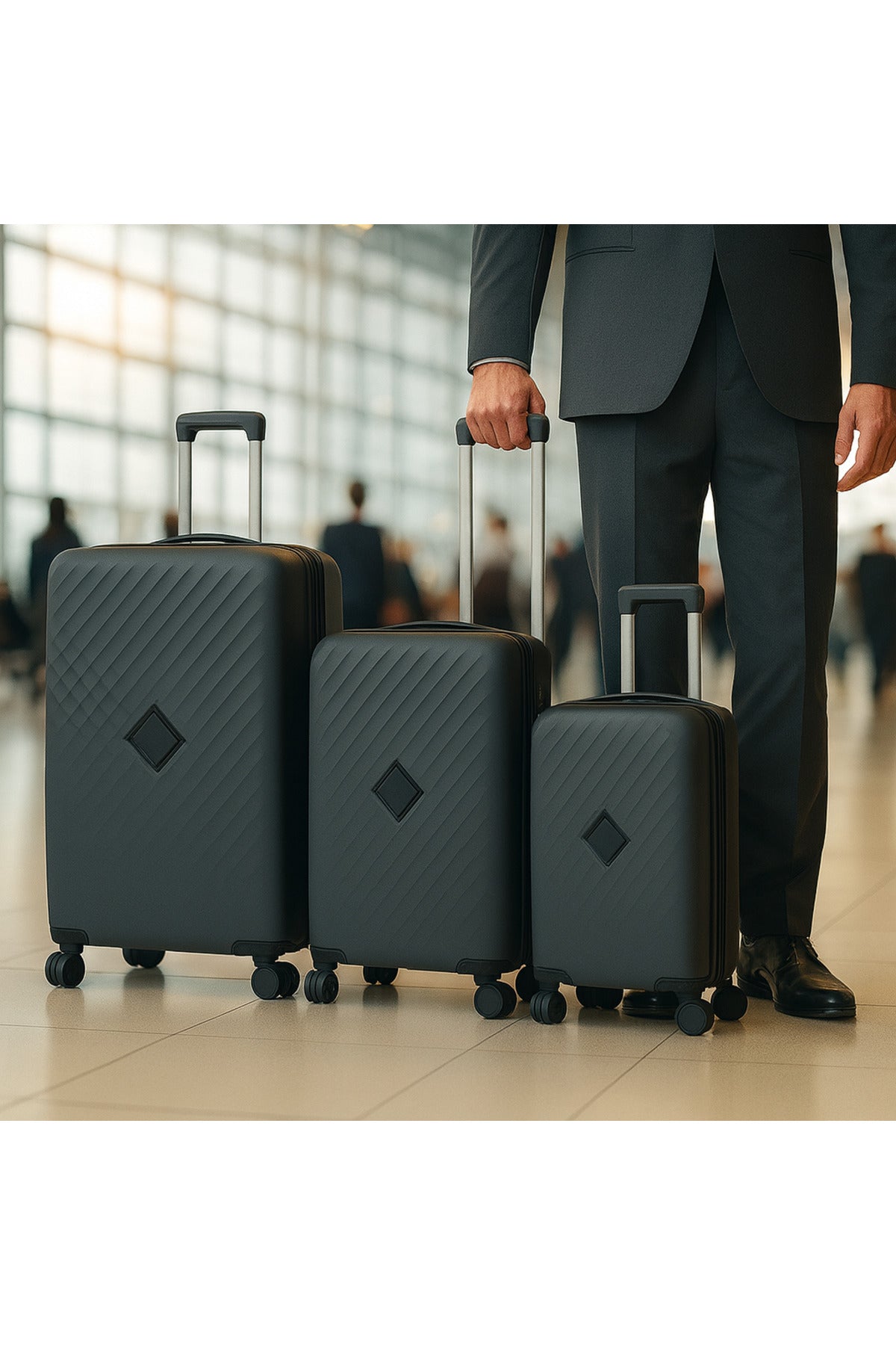ELITE 3-Piece Hard-Shell Luggage Set (20/24/28) – Lightweight Spinner Suitcase – Dark Grey