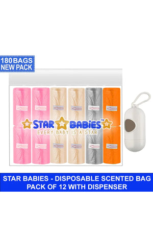 Star Babies - Scented Nappy Bag - 180 Pcs With Dispenser - Ivory/Grey/Pink/Orange