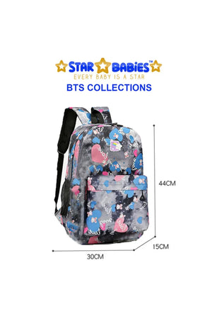 Star Babies - School Backpack With Eco Friendly Double Layer - BPA Free Lunch Box, Stainless Steel Water Bottle 500ml - Black