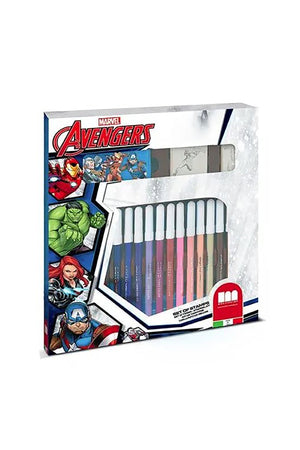 Marvel Avengers Felt Tip Pen Set – 18 Colorful Felt Pens with 2 Stamps & 1 Ink Pad | Kids Drawing & Coloring Kit | Official Licensed Stationery