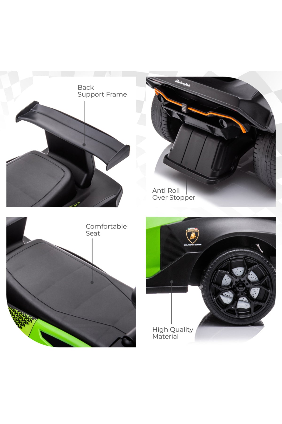 MOON Lamborghini Essenza SC V12 | Fun Games for Kids, Toddlers| Sturdy 4-Wheel Design with Anti-Roll Over Stopper| Easy-to-Use Steering Controls, for 12-36 Months - Green