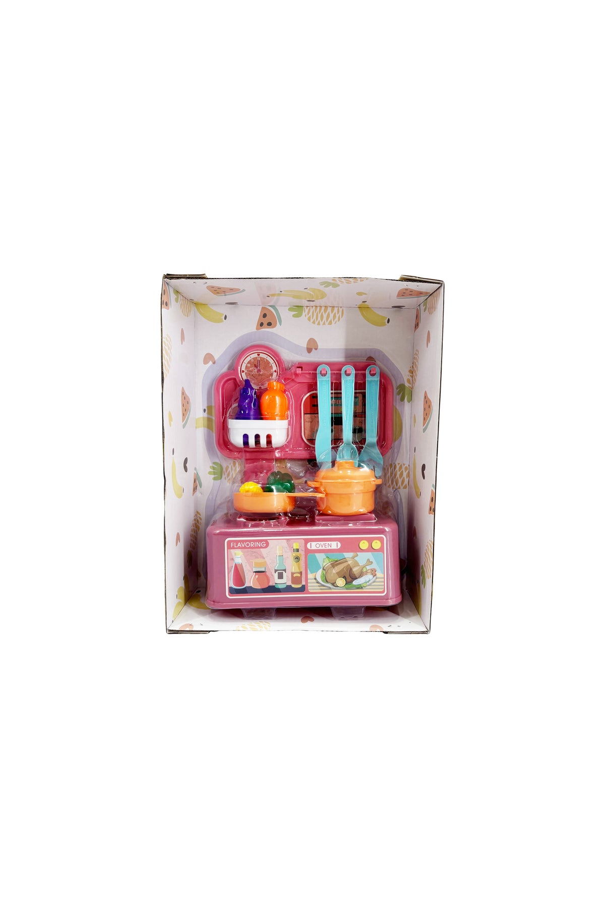 Galaxy Mini Dining Table Kitchen Playset with Window Box, Wheat Pink Pretend Play Cooking Set with Utensils and Food Accessories, Kids Role Play Kitchen Toy for Girls and Boys
