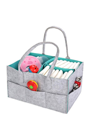 Star Babies - Diaper Caddy Organizer with Scented Bag Dispenser & Disposable Bibs - Grey