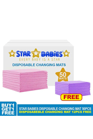 Star Babies - Disposable Changing Mat - Pink - 50pcs With Changing Mat - Lavender - 12pcs