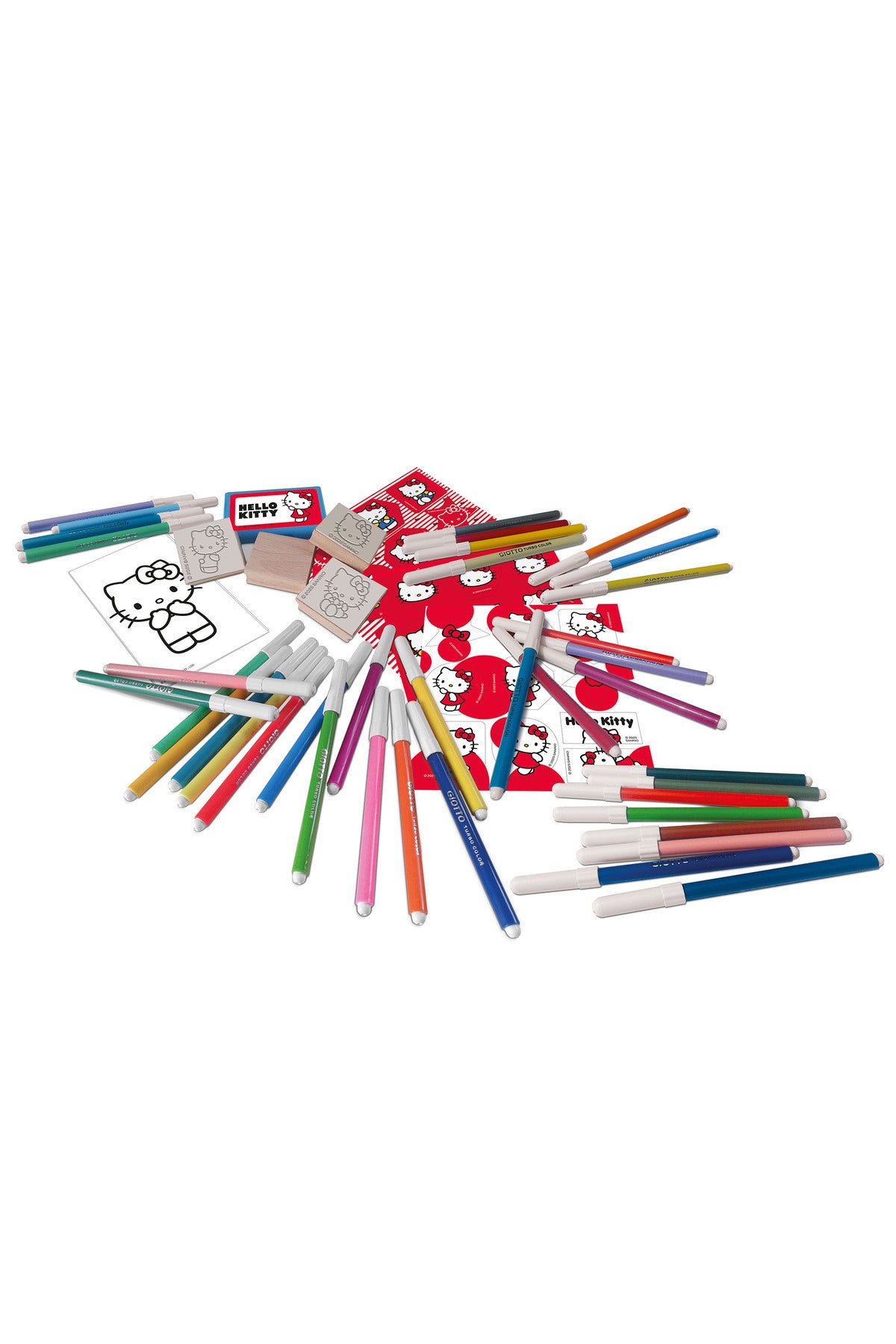 Multiprint Hello Kitty 60-Piece Felt-Tip Pen Set – Includes 60 Felt Pens, 10 Pencil Crayons, 10 Wax Crayons, 6 Stamps, Ink Pad, Coloring Book, Notebook & 30 Stickers – 100% Made in Italy