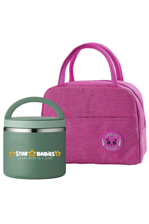 Star Babies Insulated Mini Lunch Bag with Stainless Steel Food Jar- Green